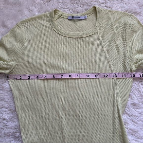 T Alexander Wang Top Asymmetrical Crewneck Long Sleeve Tee Mesh Neon Yellow S - Picture 9 of 11